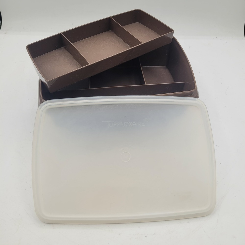 Vintage Tupperware Tuppercraft Organizer Brown 767-2 Stow N Go W/Lid and Tray